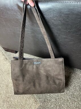 Kate Spade Dark Brown Suede Small Tote Purse Magnetic Closure